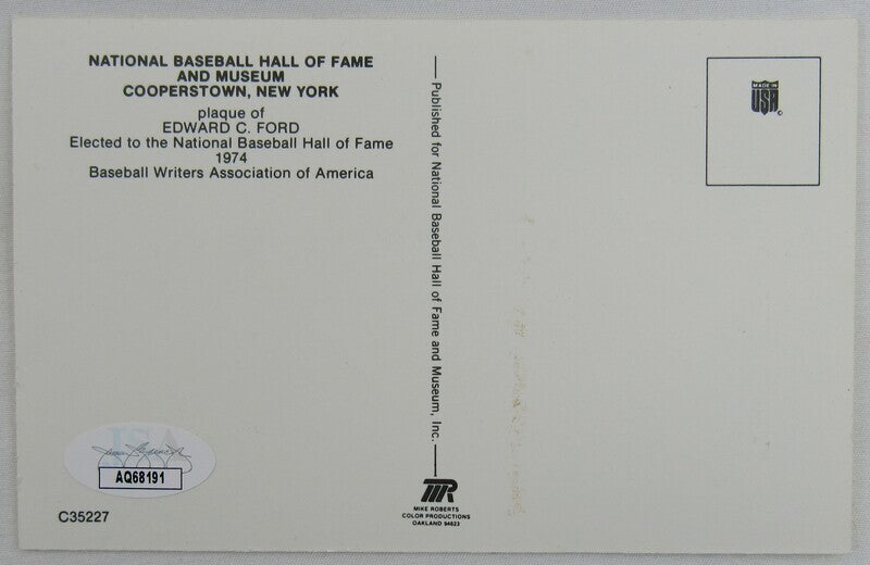 Whitey Ford Signed Yellow HOF Plaque Card JSA AQ68191