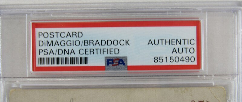 Joe DiMaggio James Braddock Signed Postcard PSA/DNA Encapsulated