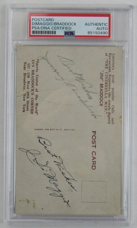 Joe DiMaggio James Braddock Signed Postcard PSA/DNA Encapsulated