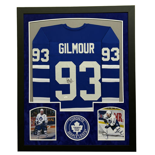 Doug Gilmour Signed Blue Custom Suede Matte Framed Hockey Jersey (JSA)