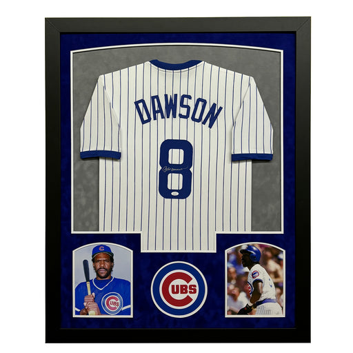 Andre Dawson Signed Chicago Pinstripe Custom Suede Matte Framed Baseball Jersey
