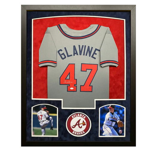 Tom Glavine Signed Grey Custom Suede Matte Framed Baseball Jersey