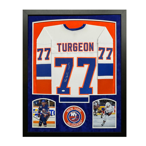 Pierre Turgeon Signed 1327 Points New York White Custom Suede Matte Framed Hockey Jersey (JSA)