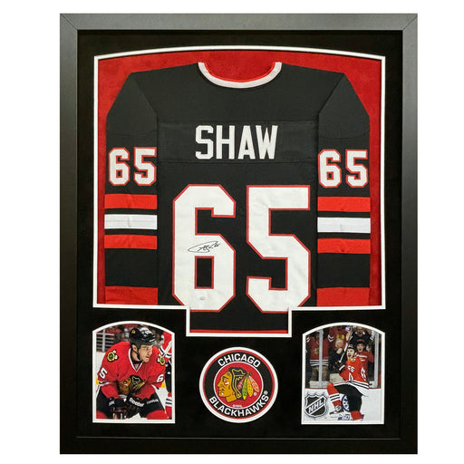 Andrew Shaw Signed Chicago Black Custom Suede Matte Framed Hockey Jersey (JSA)