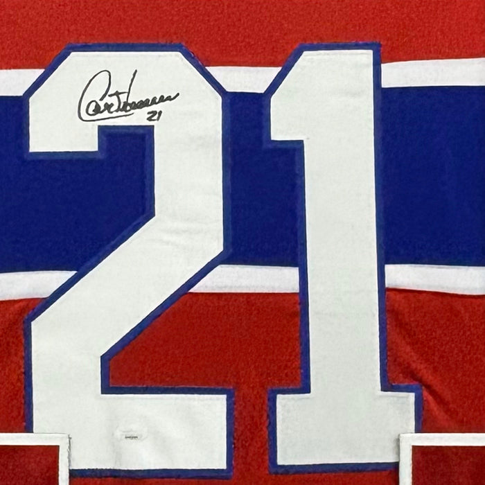 Guy Carbonneau Signed Red Custom Suede Matte Framed Hockey Jersey (JSA)
