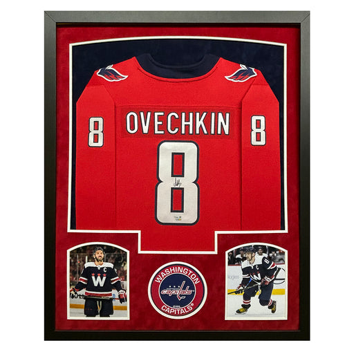 Ovechkin Red Signed Red Washington Capitals Custom Suede Matte Framed Hockey Jersey (Fanatics)