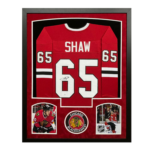 Andrew Shaw Signed Chicago Red Custom Suede Matte Framed Hockey Jersey (JSA)