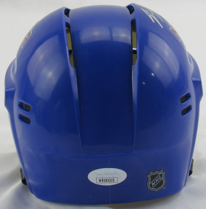 Jimmy Vesey Signed Rangers Blue Mini Helmet JSA Certified