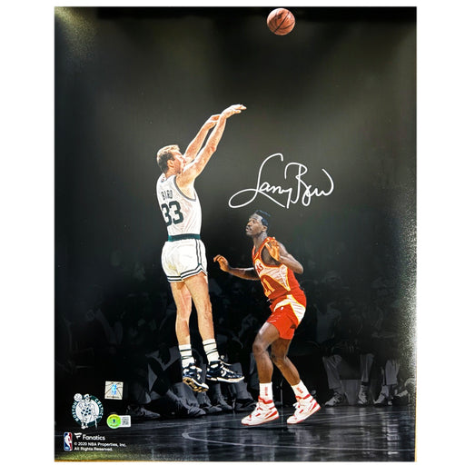 Larry Bird Signed Boston Celtics Jumpshot vs Wilkins Basketball 16x20 Photo (Beckett)