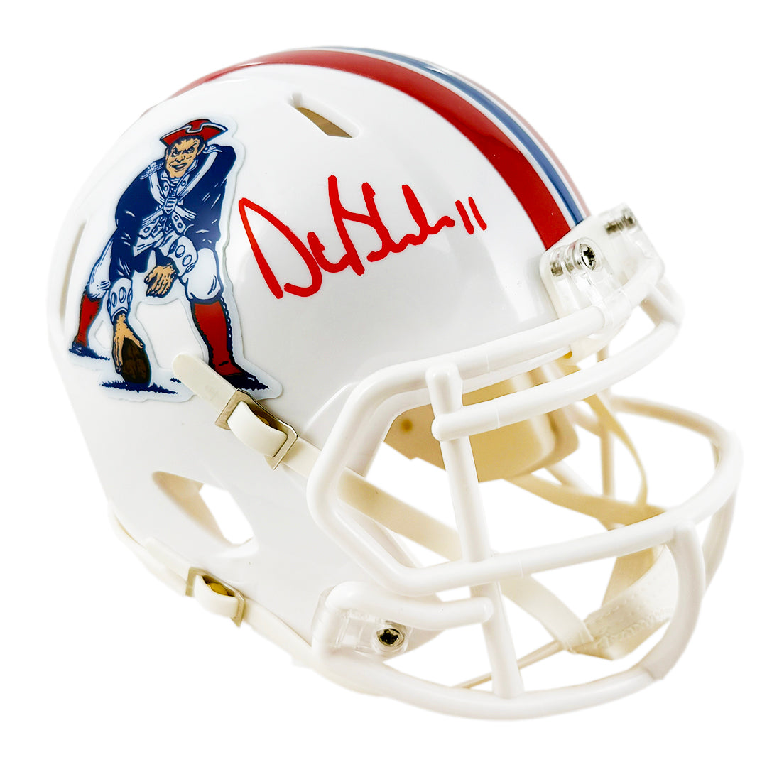 blakemore football helmet Drew Bledsoe Signed New England Patriots Throwback 82-89 Speed Mini Football Helmet (JSA)