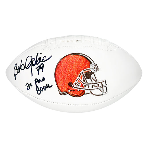Bob Golic Signed 3x Pro Bowl Inscription Cleveland Browns Official NFL Team Logo Football (JSA)