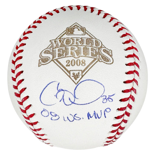 Cole Hamels Signed 08 MVP Inscription Rawlings Official MLB World Series Baseball (Beckett)