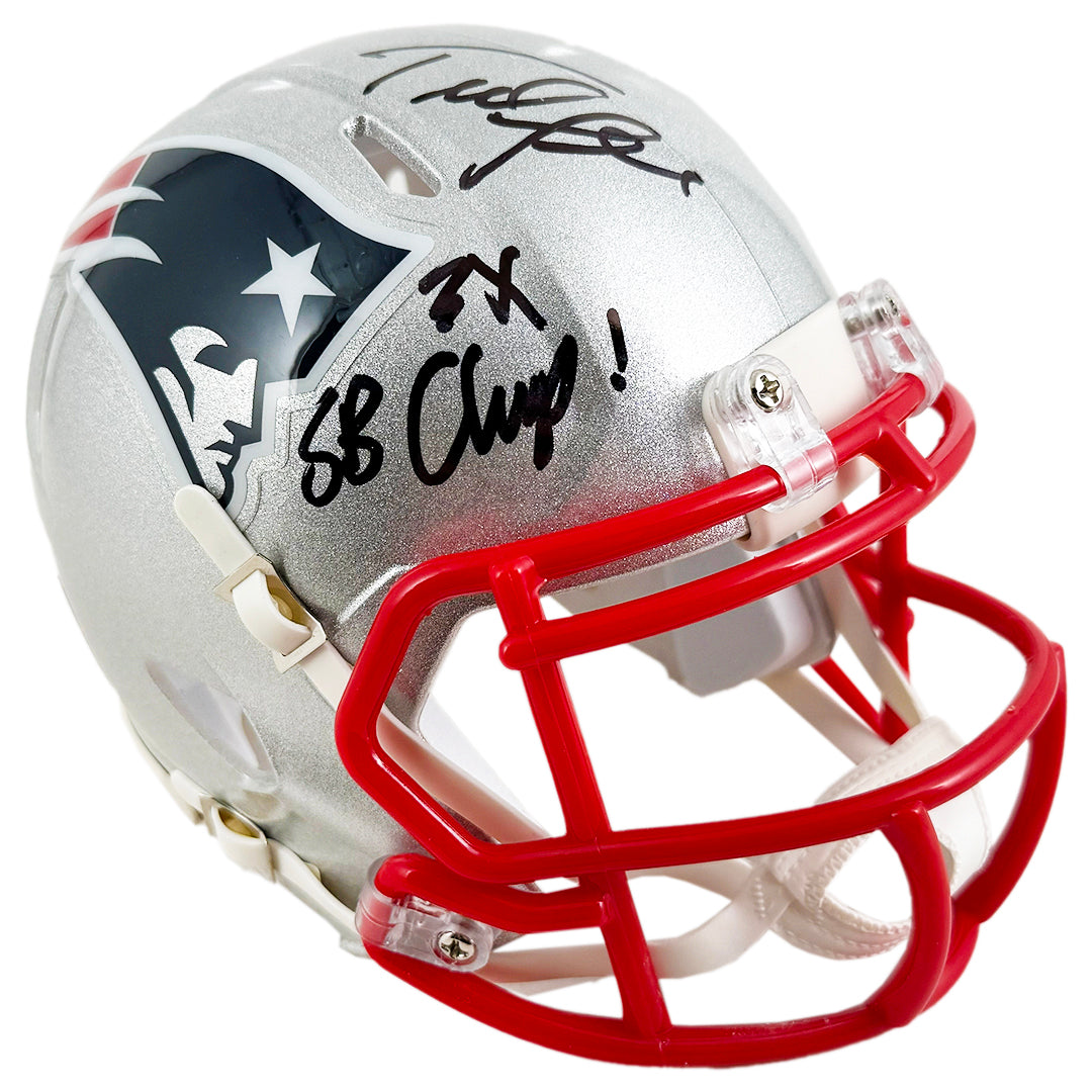 Ted Johnson Signed 3x SB Champ Inscription New England Patriots Speed Mini Football Helmet (JSA)