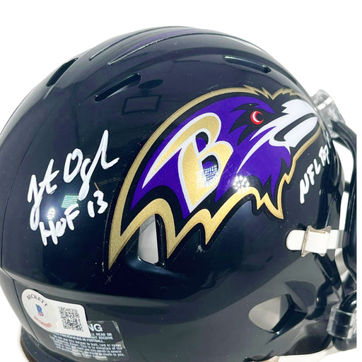 Jonathan Ogden Signed HOF 13/NFL Top 100 Inscription Baltimore Ravens Speed Mini Football Helmet (Beckett)