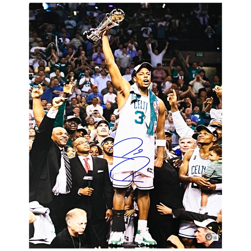 Paul Pierce Signed Boston Holding Trophy Basketball 16x20 Photo (Beckett)