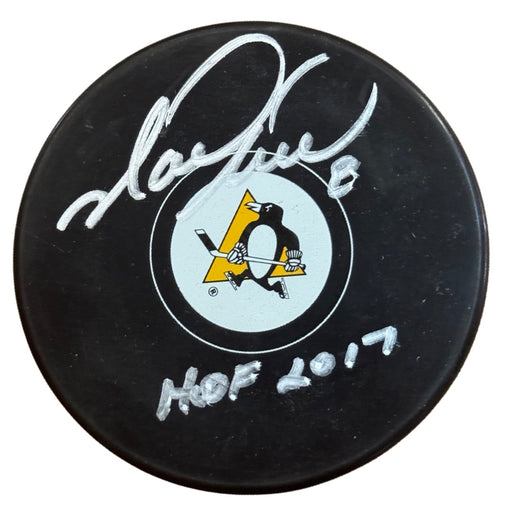Mark Recchi Signed HOF 2017 Inscription Pittsburgh Penguins Hockey Puck (JSA)
