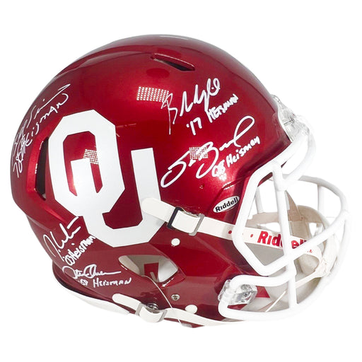 5 Heisman Winners Signed Heisman Inscription Oklahoma Sooners Authentic Speed Full-Size Football Helmet (JSA)