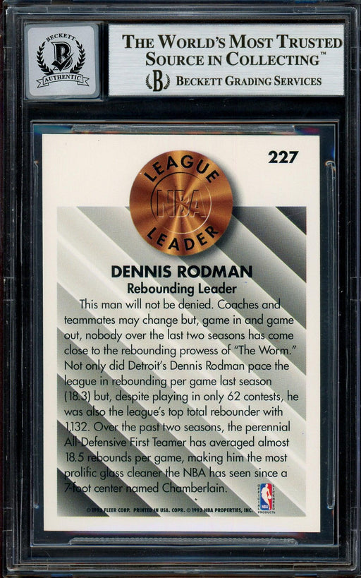 Dennis Rodman Autographed 1993-94 Fleer Card #227 Detroit Pistons Auto Grade Gem Mint 10 Beckett BAS Stock #194602 - RSA