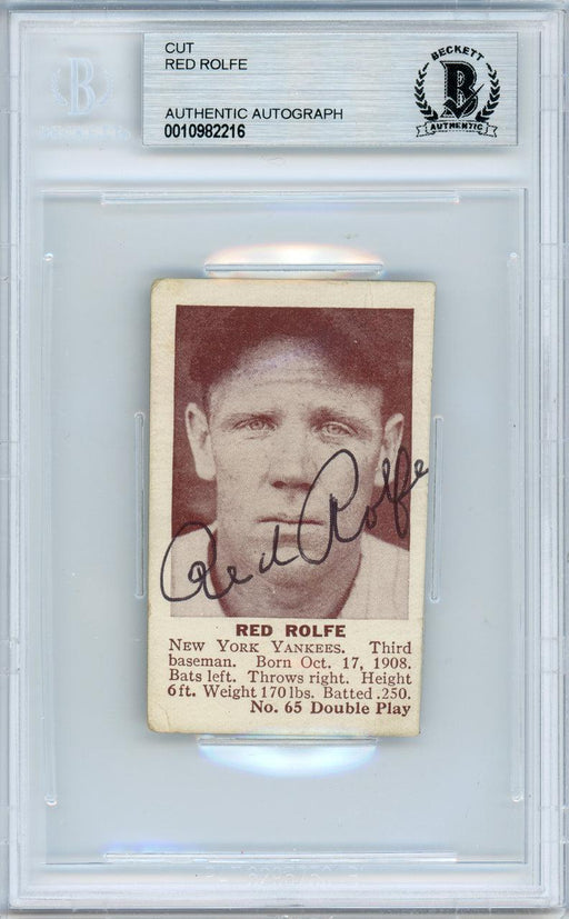 Red Rolfe Autographed 1941 Double Play Card #65 New York Yankees Beckett BAS #10982216 - RSA