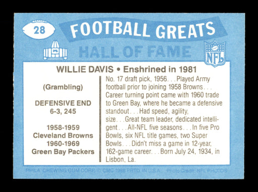 Willie Davis Autographed 1988 Swell Card #28 Green Bay Packers SKU #197569 - RSA
