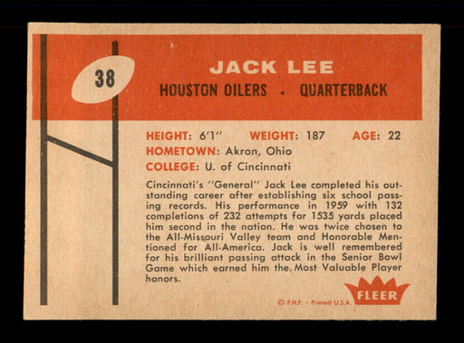 Jack Lee Autographed 1960 Fleer Rookie Card #38 Houston Oilers SKU #198192 - RSA