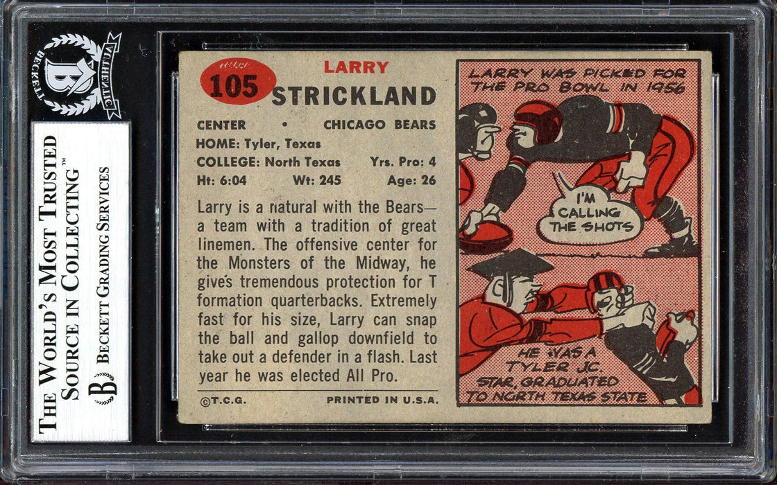 Larry Strickland Autographed 1957 Topps Rookie Card #105 Chicago Bears Beckett BAS #13608287 - RSA