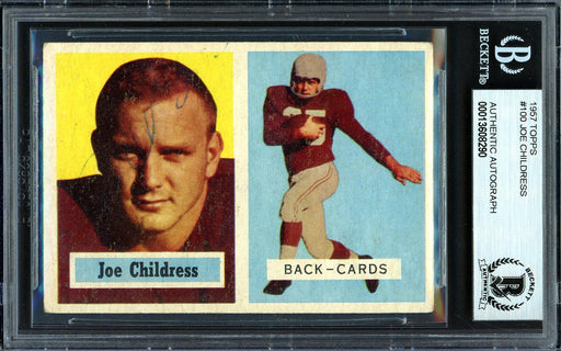 Joe Childress Autographed 1957 Topps Rookie Card #100 Chicago Cardinals Beckett BAS #13608290 - RSA
