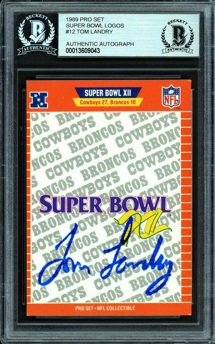 Tom Landry Autographed 1989 Pro Set Card #XII Dallas Cowboys Super Bowl XII Beckett BAS #13609043 - RSA