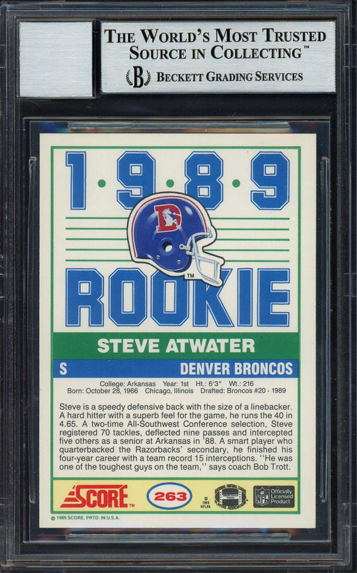 Steve Atwater Autographed 1989 Score Rookie Card #263 Denver Broncos "HOF 2020" Auto Grade Gem Mint 10 Beckett BAS Stock #181867 - RSA
