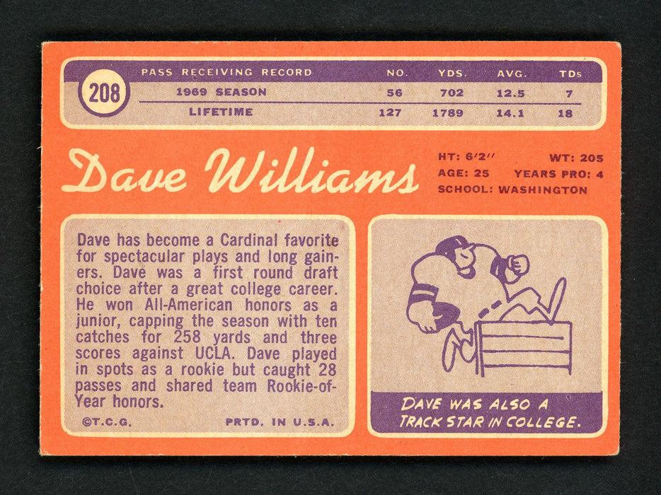 Dave Williams Autographed 1970 Topps Card #208 St. Louis Cardinals SKU #157058 - RSA