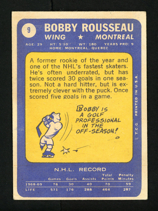 Bobby Rousseau Autographed 1969-70 Topps Card #9 Montreal Canadiens SKU #154241 - RSA