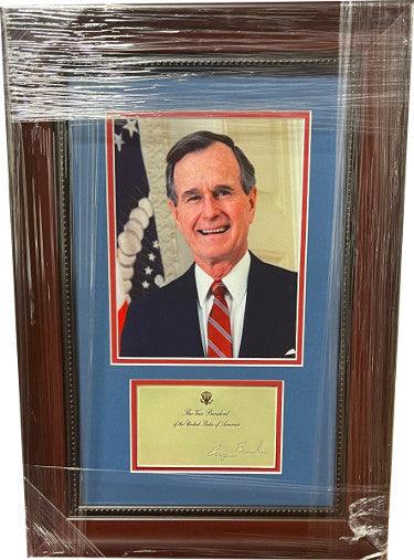 Vice President George H. W. Bush Cut Signature Custom Framing- JSA #AC92262 w/ Photo (15x21) - RSA