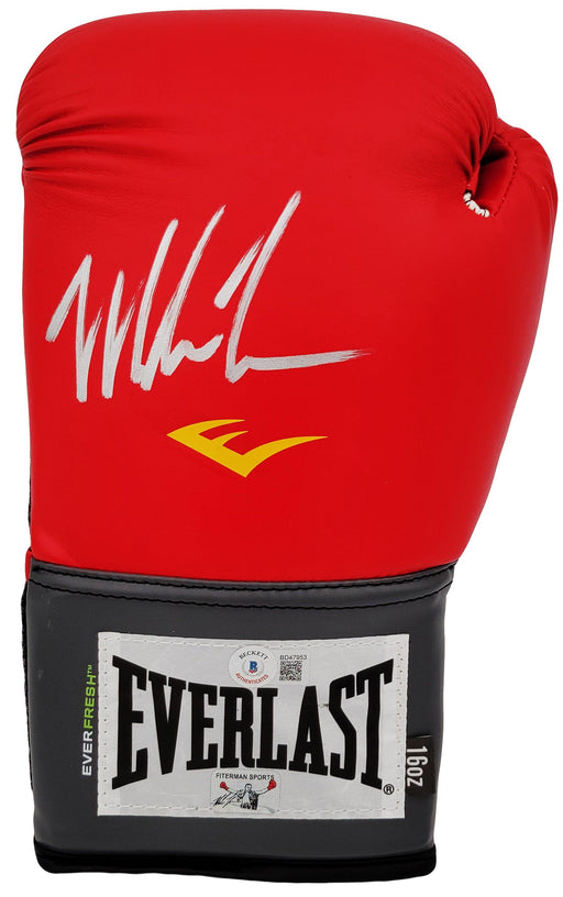 Mike Tyson Autographed Red Everlast Everfresh Boxing Glove Left Hand In Silver Beckett BAS Stock #202298 - RSA