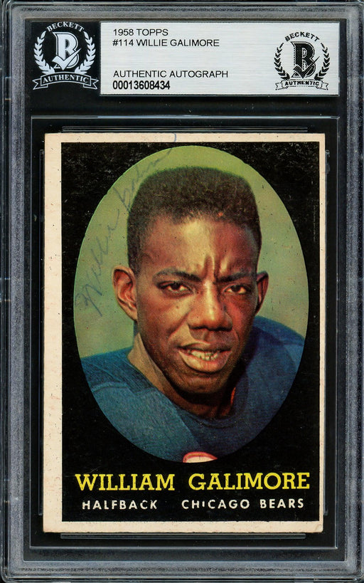 Willie Galimore Autographed 1958 Topps Rookie Card #114 Chicago Bears Died 1964 Beckett BAS #13608434 - RSA