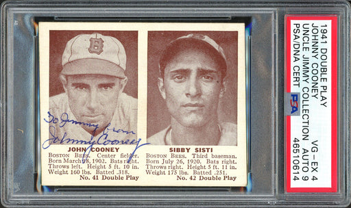 Johnny Cooney Autographed 1941 Double Play Card Boston Bees "To Jimmy" Auto Grade 9 Card Grade VG-EX 4 PSA/DNA #46510614 - RSA