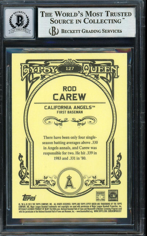 Rod Carew Autographed 2013 Topps Gypsy Queen Card #127 California Angels Auto Grade Gem Mint 10 Beckett BAS Stock #192787 - RSA