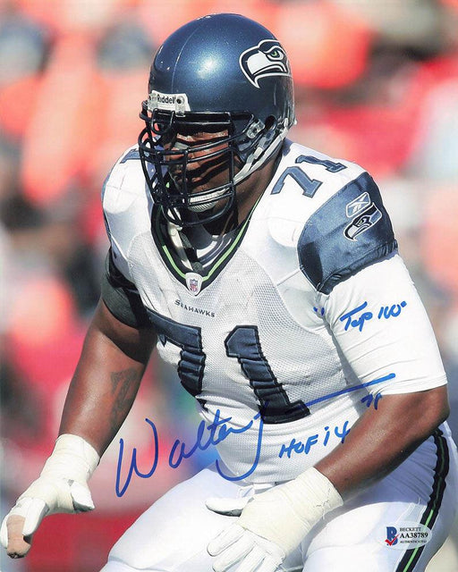 walter jones signed and inscribed hof 14 top 100 8x10 photo seattle seahawks bas aa38789 certificate of authenticity