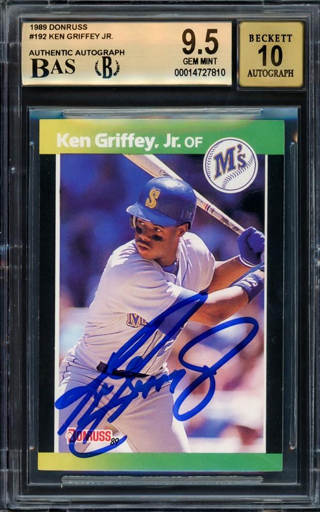 graded ken griffey jr rookie cards Ken Griffey Jr. Autographed 1989 Donruss Rookie Card #192 Seattle Mari — RSA