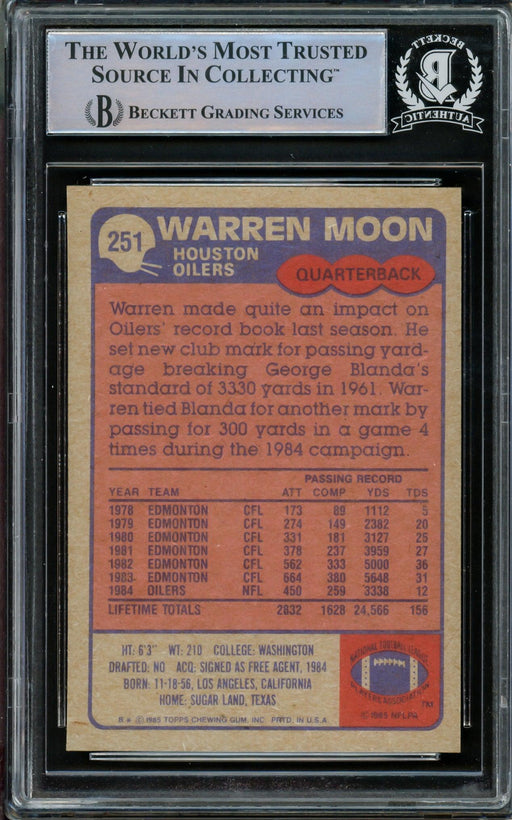 Warren Moon Autographed 1985 Topps Rookie Card #251 Houston Oilers "HOF 06" Beckett BAS #14612310 - RSA