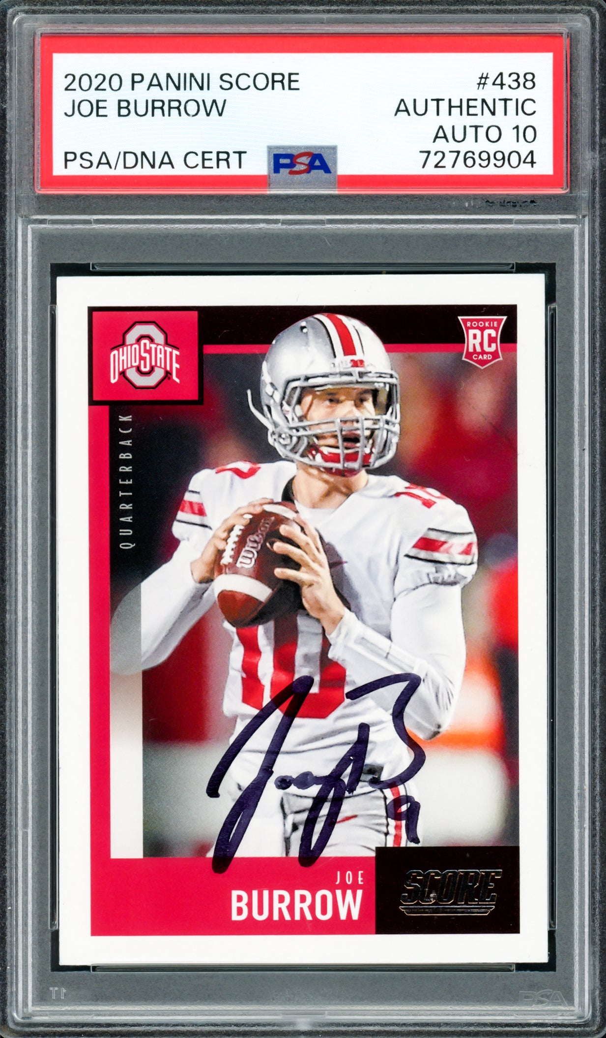 Joe Burrow Autographed 2020 Panini Score Rookie Card #438 Cincinnati Bengals Auto Grade Gem Mint 10 PSA/DNA #72769904 Joe Burrow Autographed 2020 Panini Score Rookie Card #438 Cincinnati Bengals Auto Grade Gem Mint 10 PSA/DNA #72769904