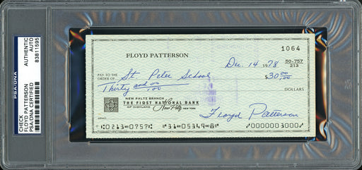 Floyd Patterson Autographed 3x6 Check PSA/DNA Stock #211269
