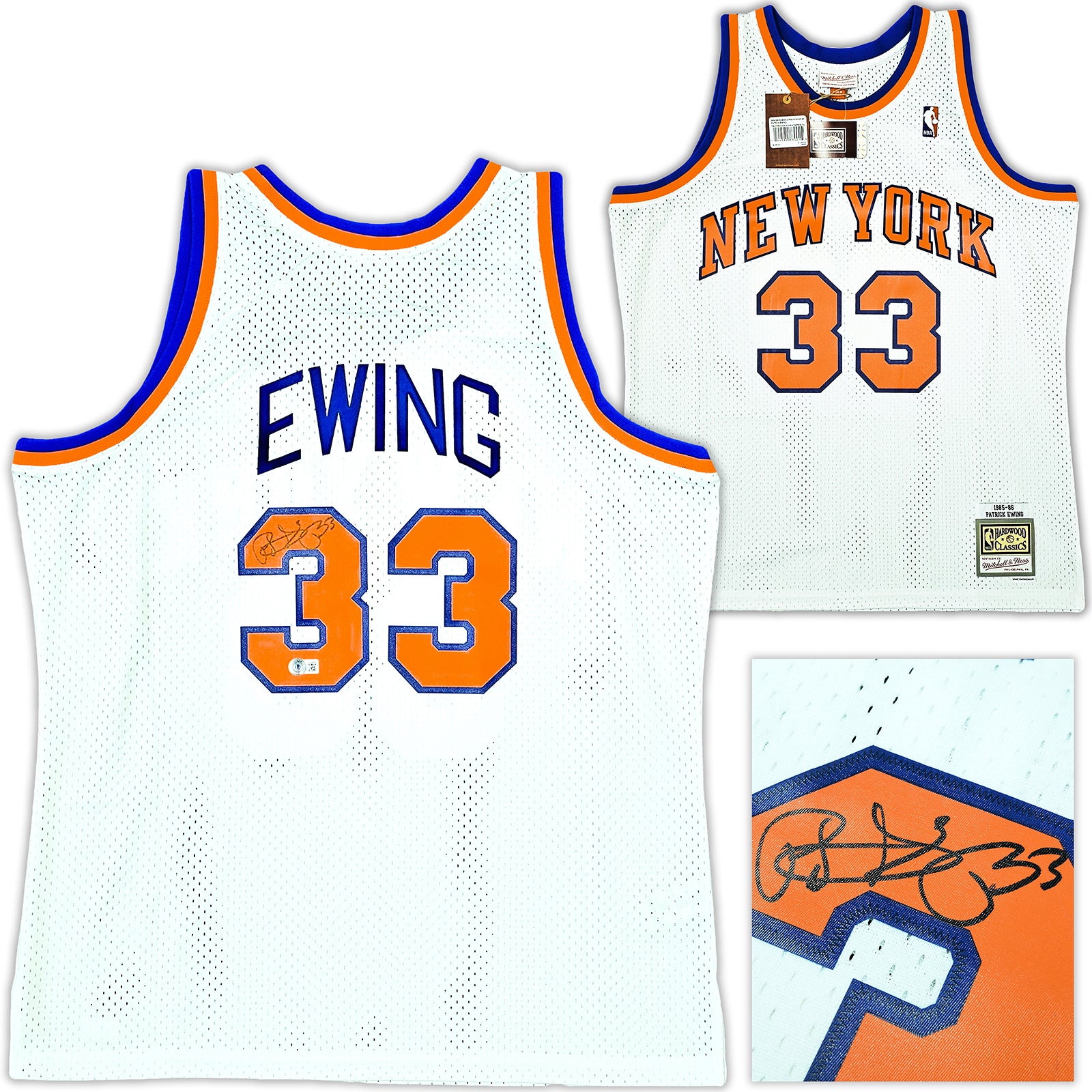 New York Knicks Patrick Ewing Autographed White Authentic Mitchell