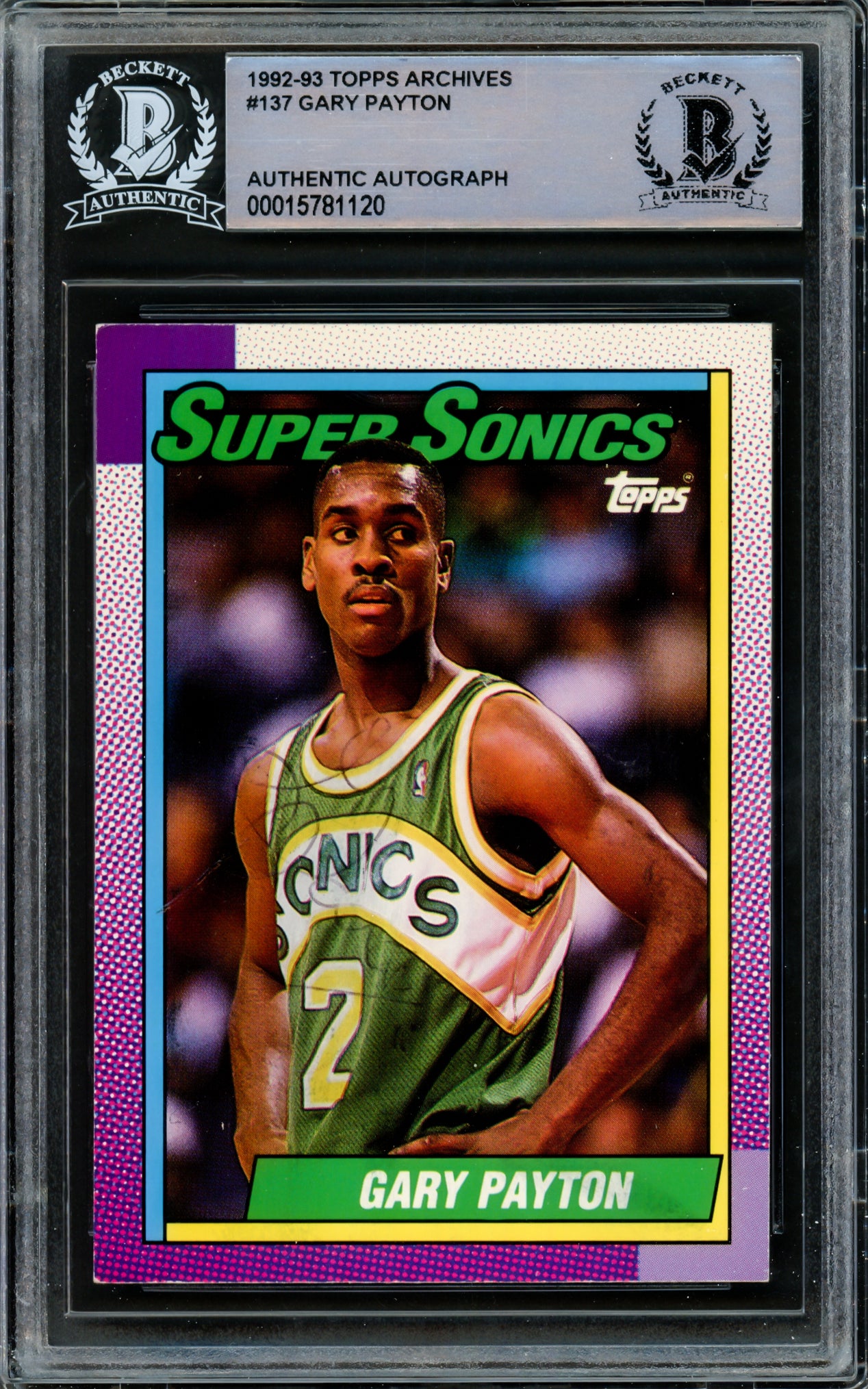 Gary Payton Autographed 1991-92 Topps Archives Card #137 Seattle 
