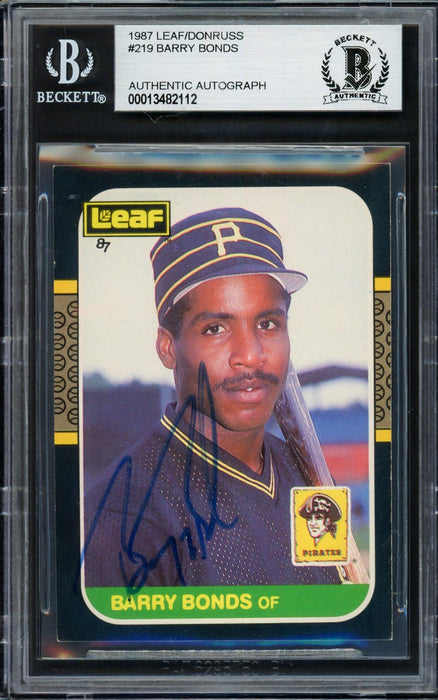 Barry Bonds Autographed 1987 Leaf Donruss Rookie Card #219 Pittsburgh Pirates Vintage Signature Beckett BAS #13482112 - RSA