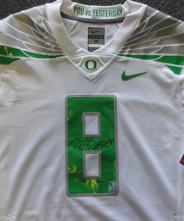 Mil Oregon Ducks Marcus Mariota Autographed White Nike Jersey 2014 Heisman Size M mm Holo Stock #89852