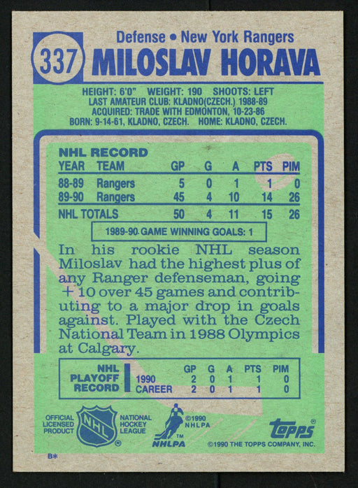 Miloslav Horava Autographed 1990-91 Topps Rookie Card #337 New York Rangers SKU #150164 - RSA