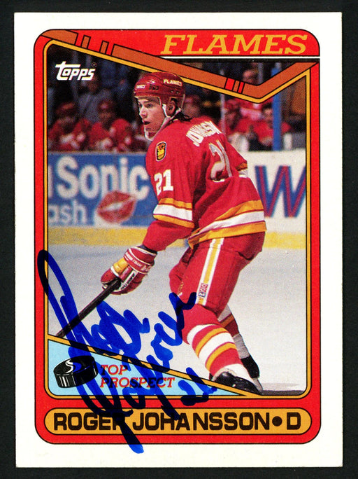 Roger Johansson Autographed 1990-91 Topps Rookie Card #96 Calgary Flames SKU #150171 - RSA