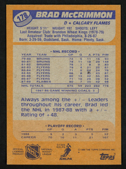 Brad McCrimmon Autographed 1988-89 Topps Card #178 Calgary Flames SKU #152043 - RSA