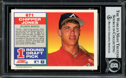 Chipper Jones Autographed 1991 Score Rookie Card #671 Atlanta Braves Beckett BAS Stock #195166 - RSA