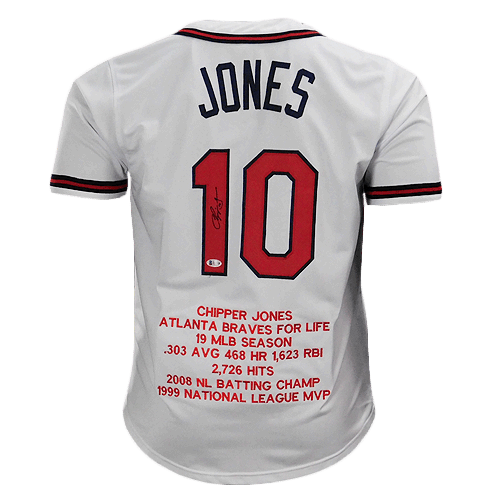 Chipper Jones Signed Stats Atlanta White Baseball Jersey (JSA) — RSA